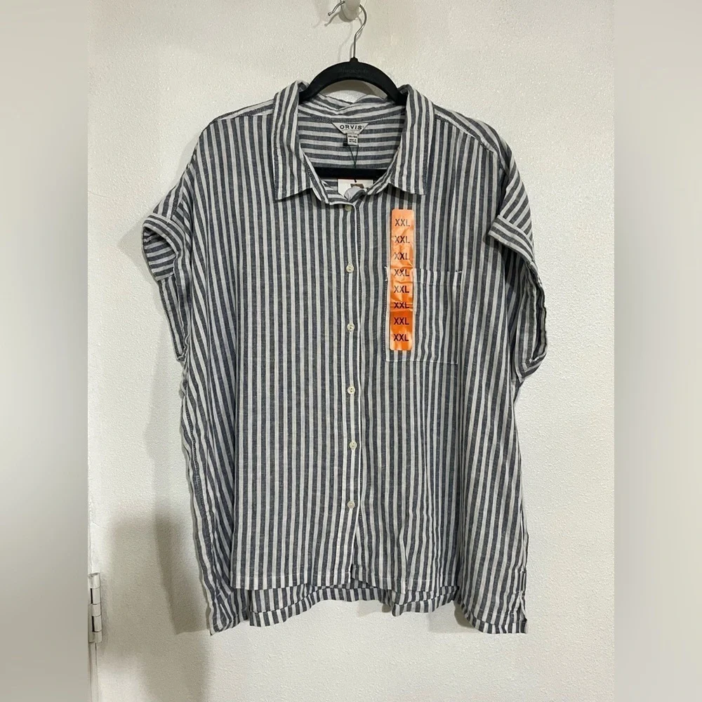 ORVIS XXL striped NWOT linen blend tunic top plus size woman
